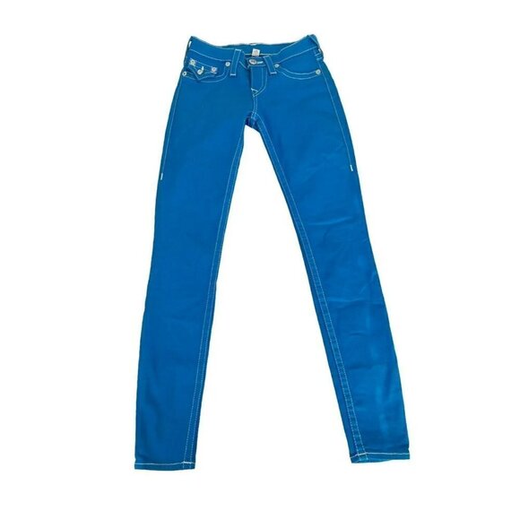 True Religion Legging Women's Sz 24 Bright Blue Flap Pocket Jeans - Picture 2 of 11